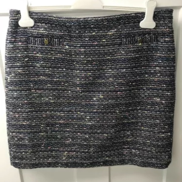 LOFT Tweed Skirt w Pockets Navy Multi-Color 14P - Picture 2 of 8